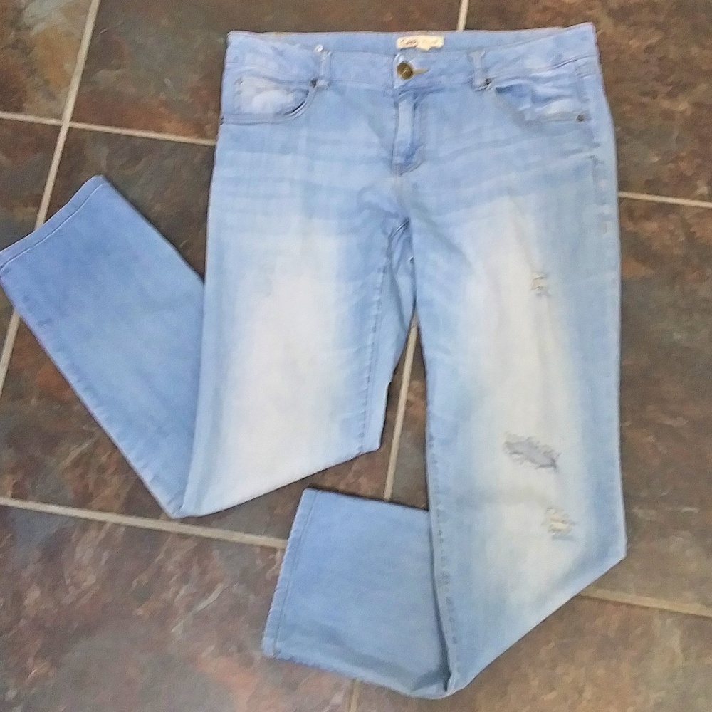 CAbi Straight Leg Light Wash Distressed Jeans